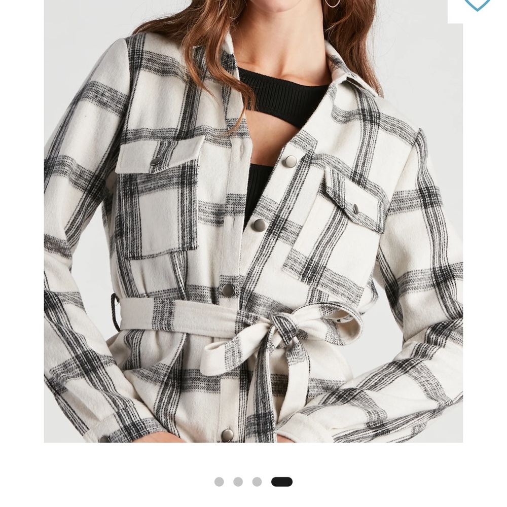 HAVE Los Angeles Plaid Long Belted Coat / Jacket Silver Button Up Sz Large